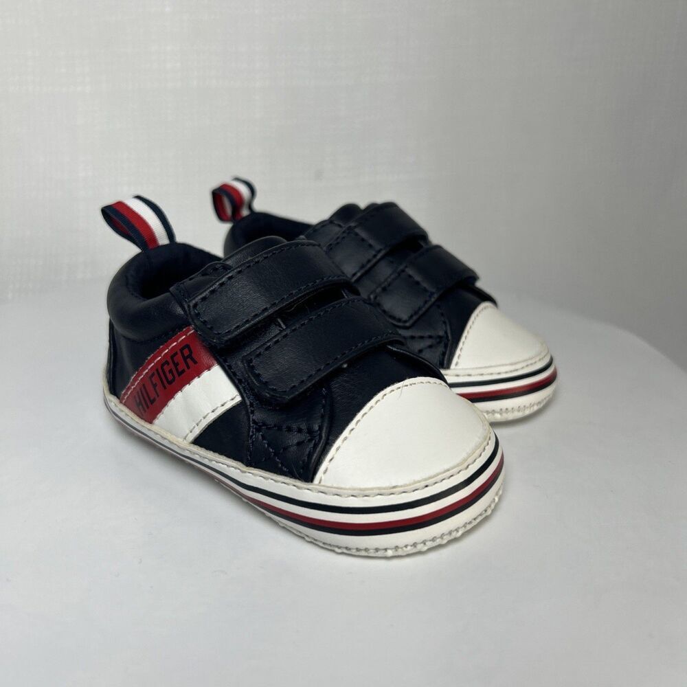 Tommy Hilfiger Baby Shoes size 2, Hook & Loop Closure Black White Red